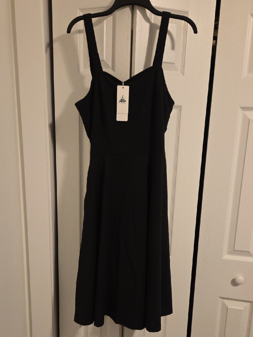 Women's Black Midi Dress with Wide Straps